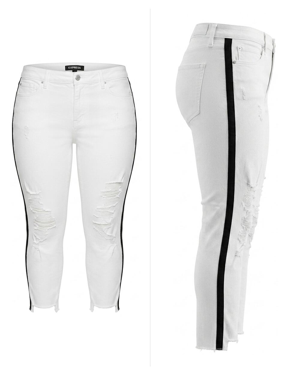 Express Cropped Legging White Black Stripe Distressed Jeans Women Size 14